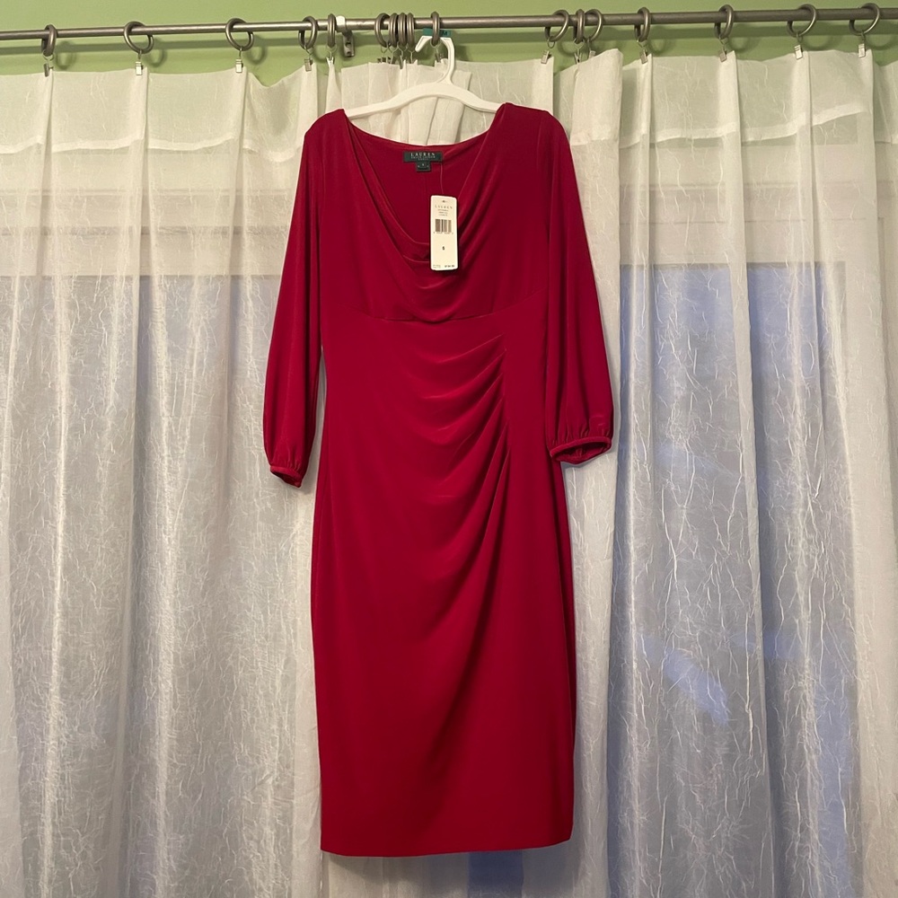 NWT Ralph Lauren Red Draped Cocktail Dress
